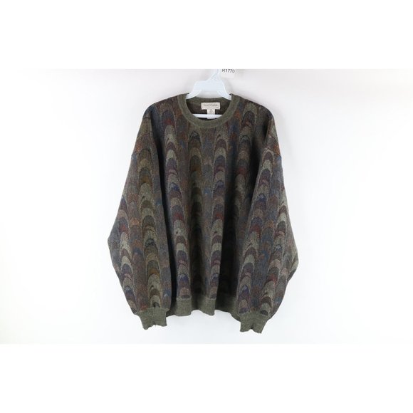 Vintage 90s Coogi Style Mens 2XL XXL Ed Bassmaster Rainbow Wool Knit Dad Sweater